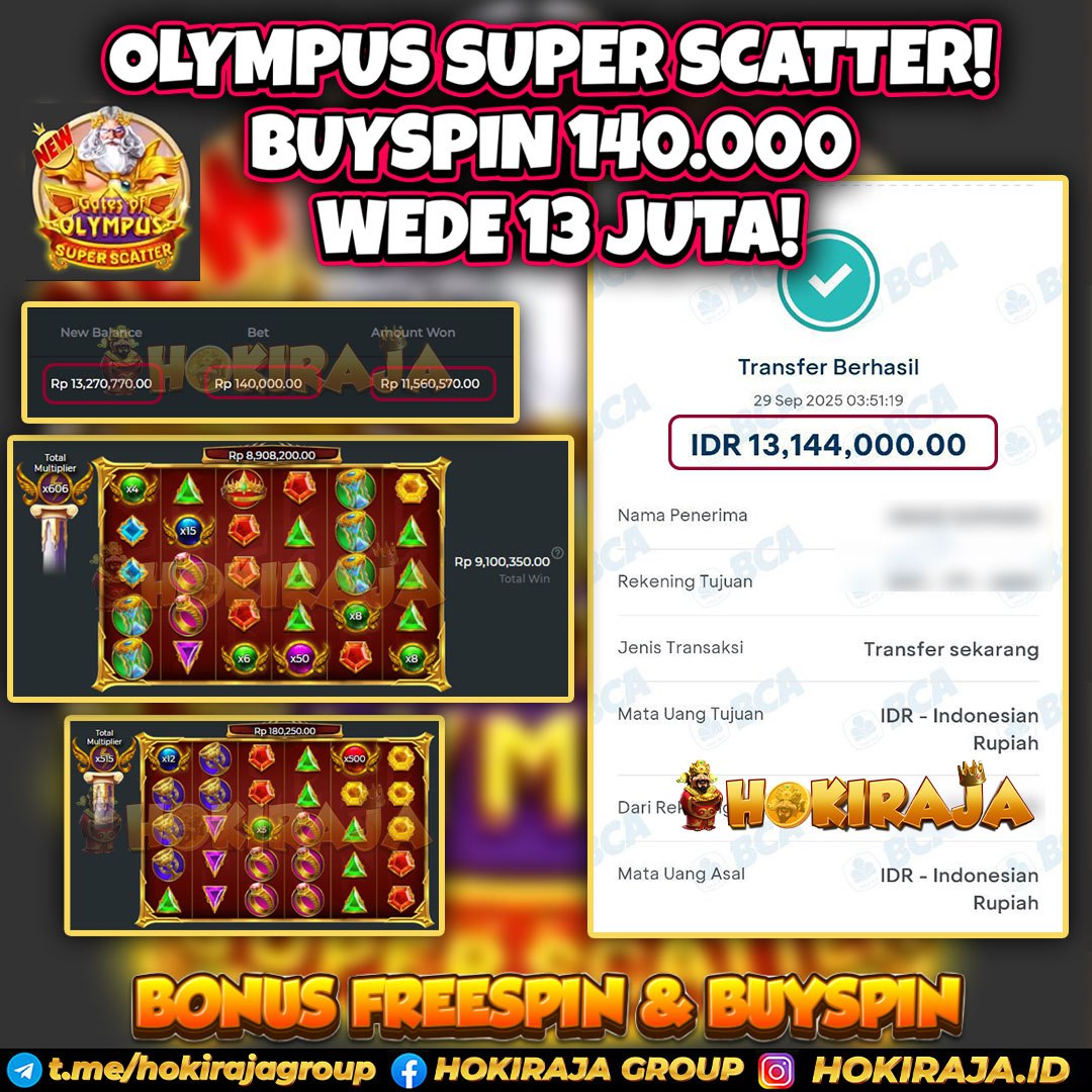 HOKIRAJA JACKPOT SLOT GATES OF OLYMPUS SUPER SCATTER RP 13.144.000 ID : SIL****